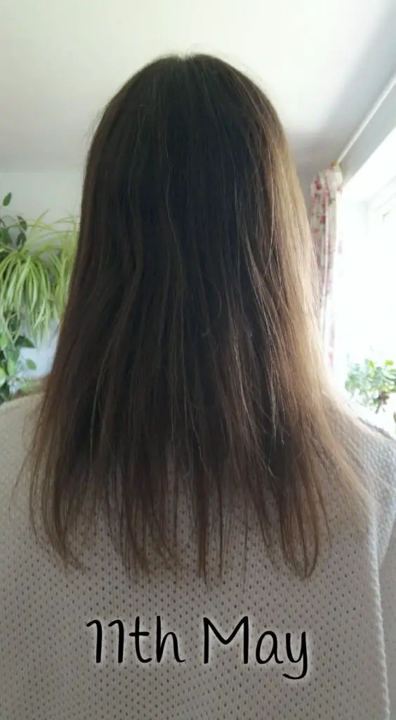 An image taken on 11th May showing my hair growth in 16 weeks of using the Hairburst products