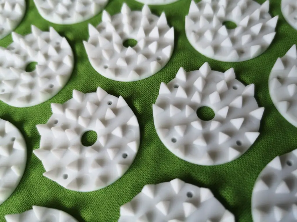 An even closer view of the acupressure mat spikes