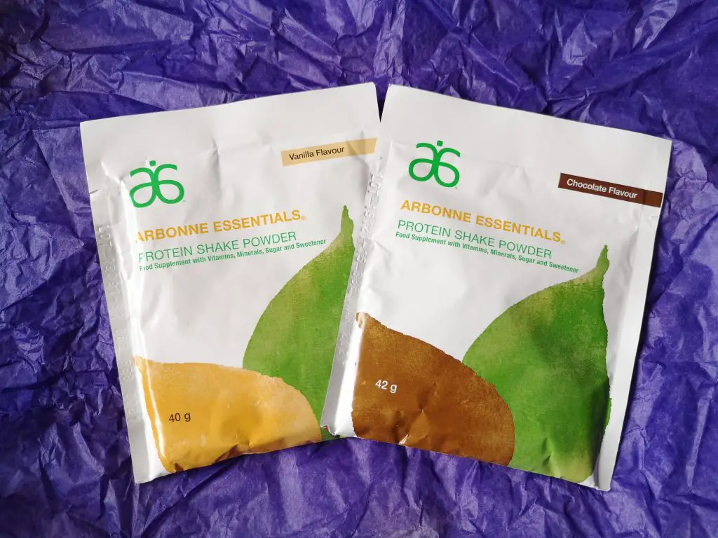 Arbonne Essentials Protein Shake Powders in Chocolate and Vanilla flavours.