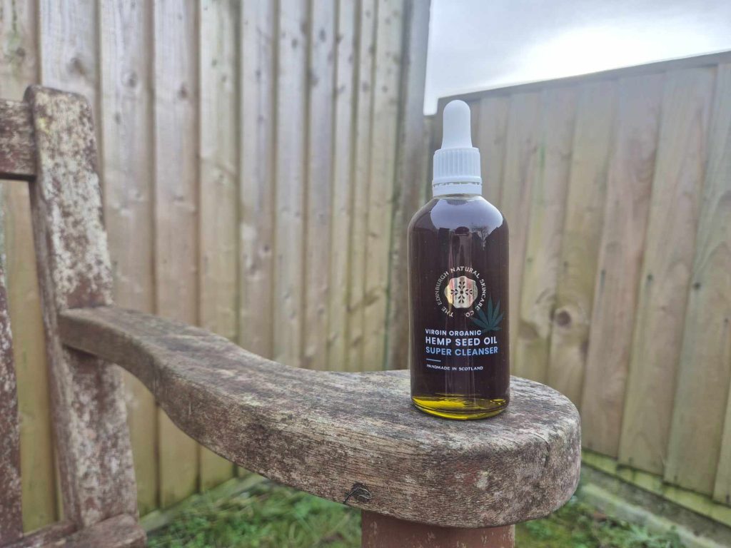 A bottle of The Edinburgh Natural Skincare Company Virgin Organic Hemp Seed Oil Super Cleanser