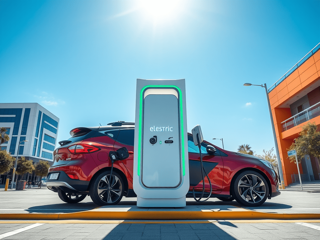 An electric car charging.