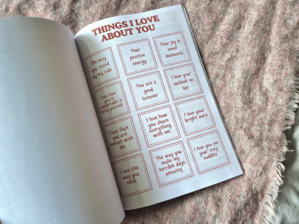 A page of the Vision Board Clip Art Book For Love, showing various love-related text.