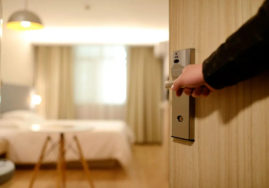 A door opening into a bedroom.
